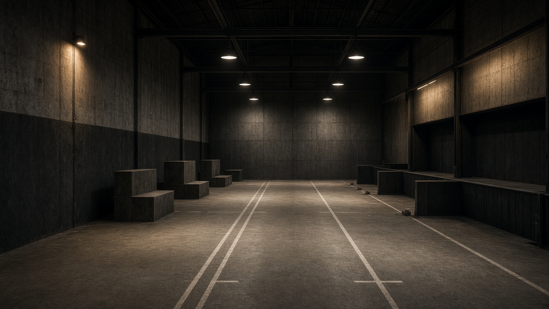 Indoor tactical training bay with empty lanes